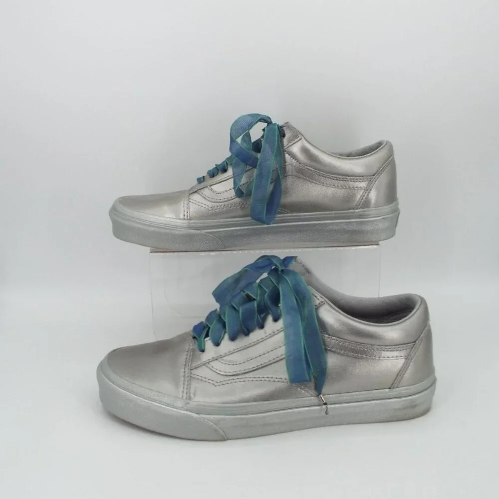 Vans Old Skool Metallic Silver Sneakers Fabric Laces Size 8.5 - Picture 5 of 11